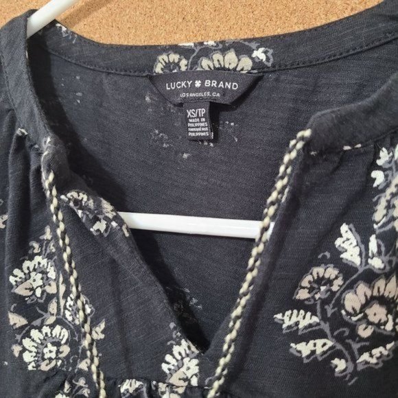 Lucky Brand Black Floral Top with tassel - Picture 7 of 10